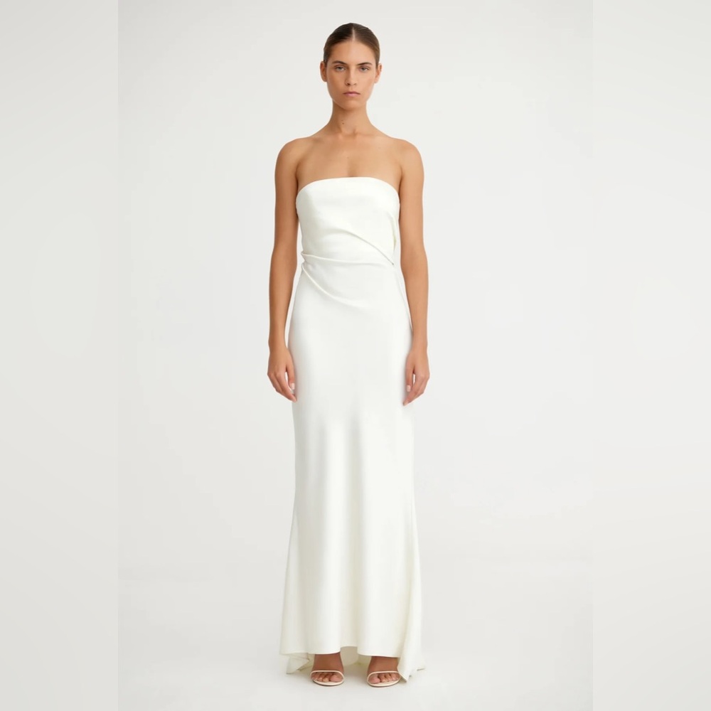 new Significant Other Lucille strapless draped gown in ivory bone satin